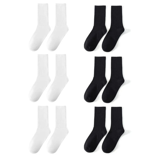 6 Pairs Middle Tube Socks For Men And Women Solid Colour In White and