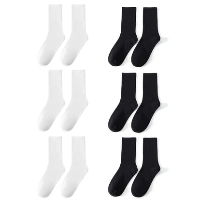 6 Pairs Middle Tube Socks For Men And Women Solid Colour In White and