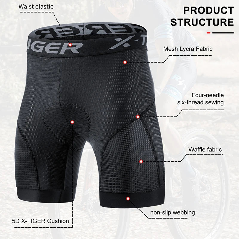 X-TIGER Cycling Underwear 5D Gel Pad Breathable Non-Slip Men Bike