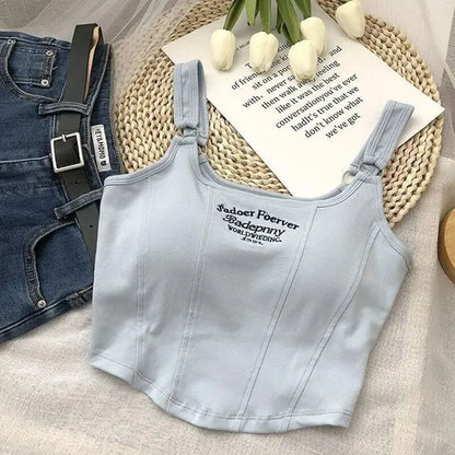 Women Sexy Crop Tops Letter Printing Crop Tops Sleeveless Vest Summer