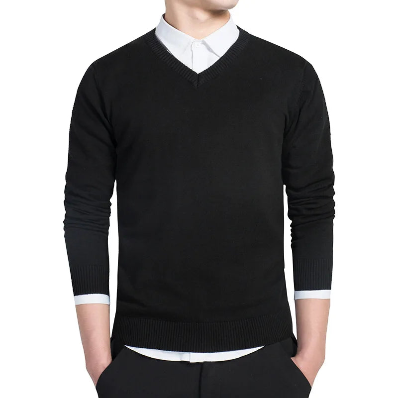 Sweater Men 2024 Autumn Casual Pullovers Men V-Neck Solid Cotton