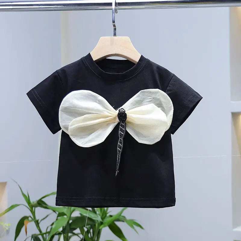 Childrens Sets Girl Short Sleeve Skirt New Sweet Bow Hot Drill Cake