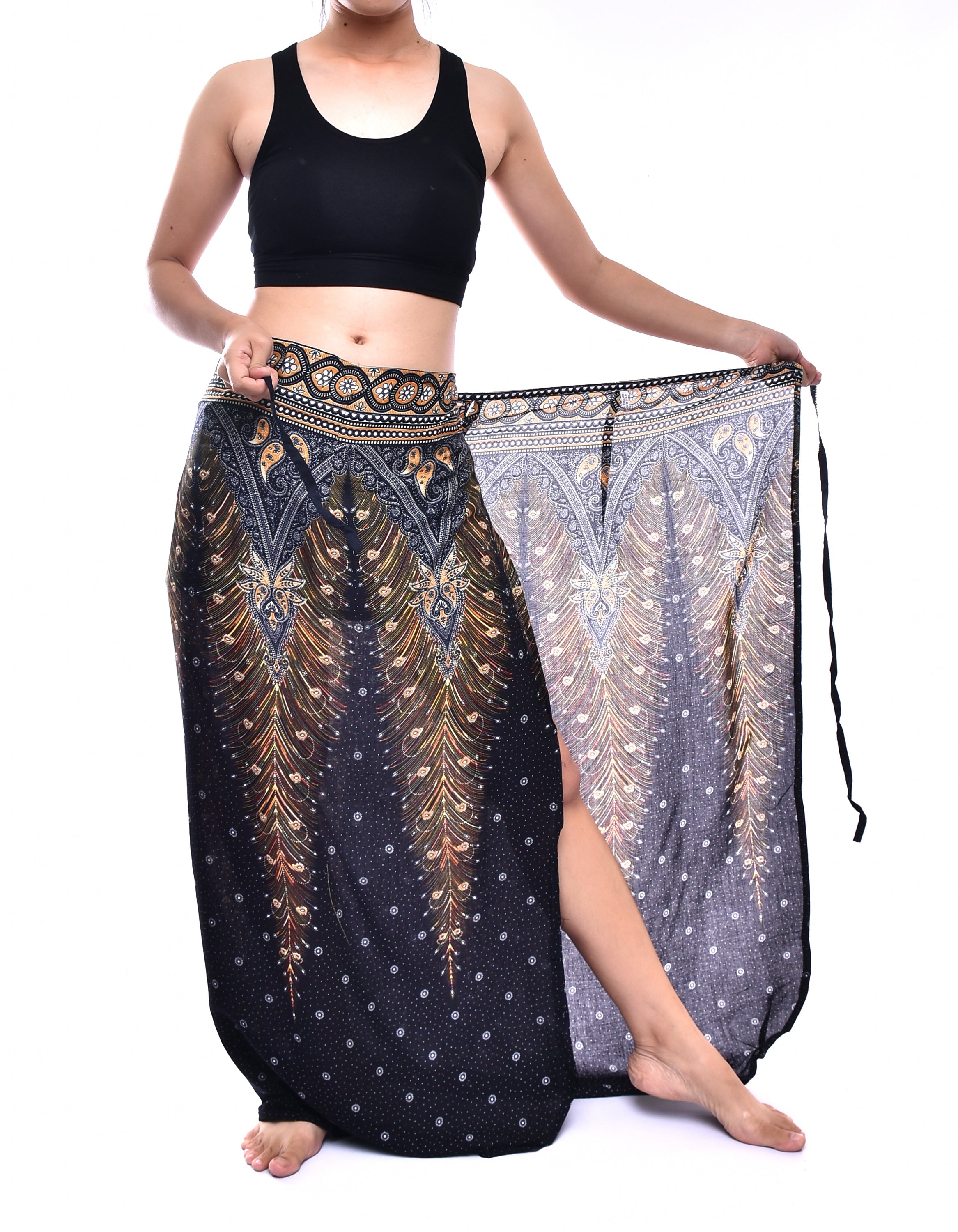 Bohotusk Black Gold Peacock Print Sarong Super Soft 150cm x 110cm