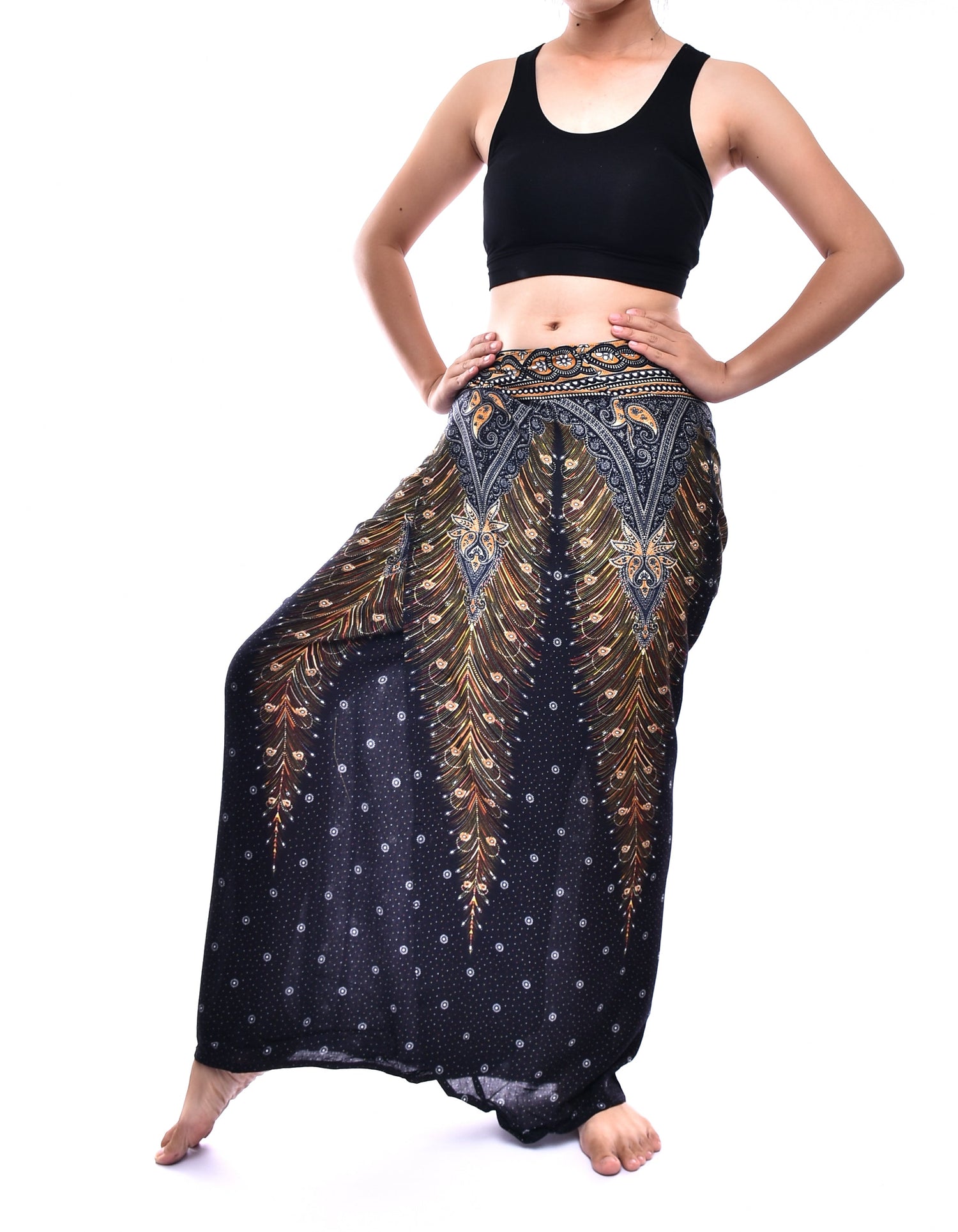 Bohotusk Black Gold Peacock Print Sarong Super Soft 150cm x 110cm