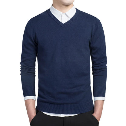 Sweater Men 2024 Autumn Casual Pullovers Men V-Neck Solid Cotton