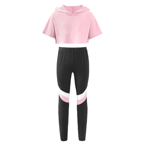 Kids Girls Sport Suit Modern Dance Wear Workout Gymnastics Outfits