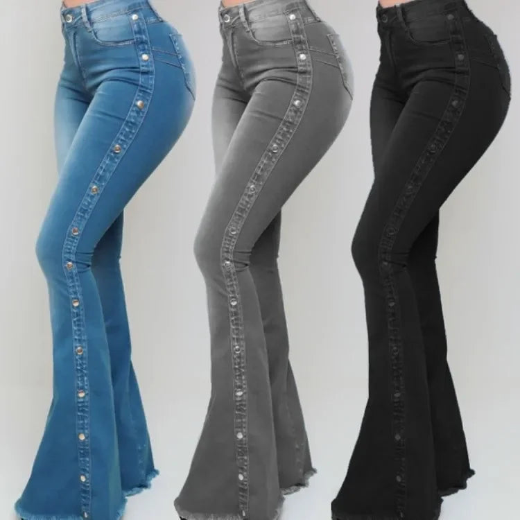 Jeans High Waist Strecth Denim Flare Pants Women Vintage Trousers