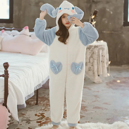 Sanrioed Plush Anime Cinnamoroll Winter Flannel Kids Rompers Girl Boy