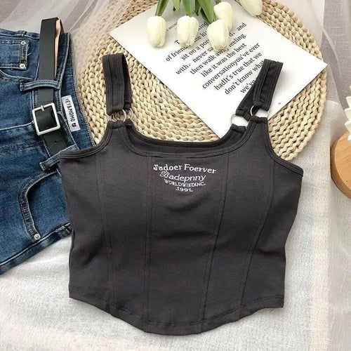 Women Sexy Crop Tops Letter Printing Crop Tops Sleeveless Vest Summer