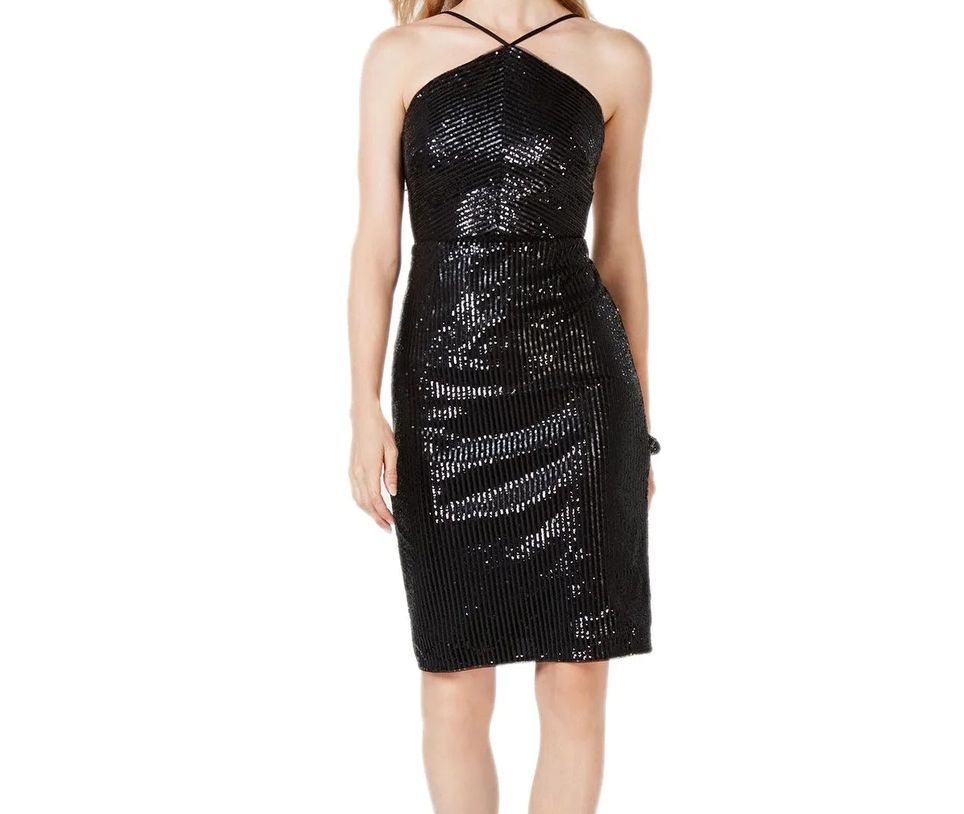 Adrianna Papell Sequin Halter Midi Dress