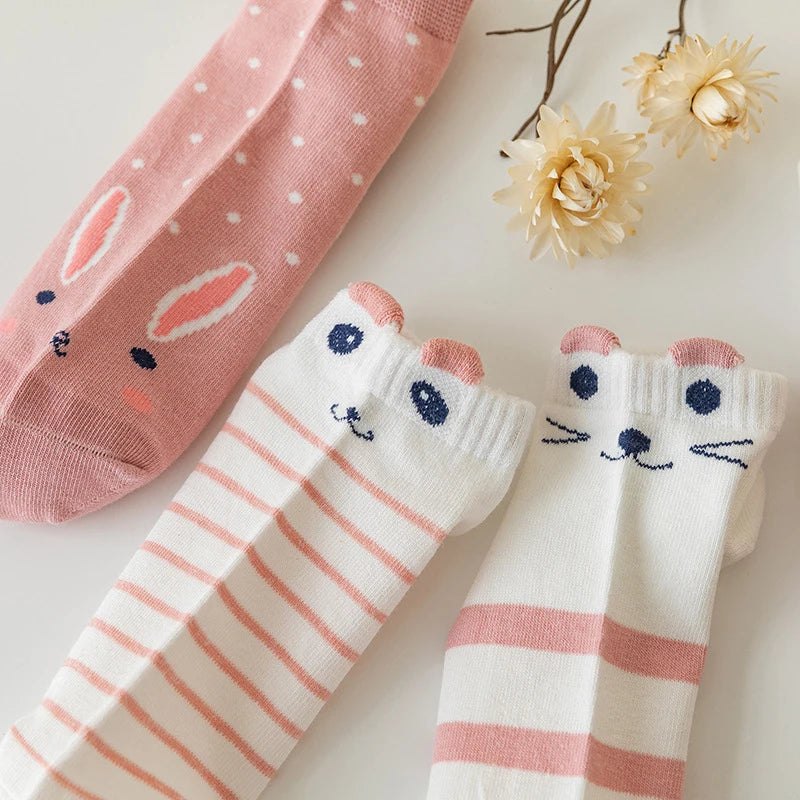 5 Pairs of Pink and White Till Cute Cat Fashion Women&