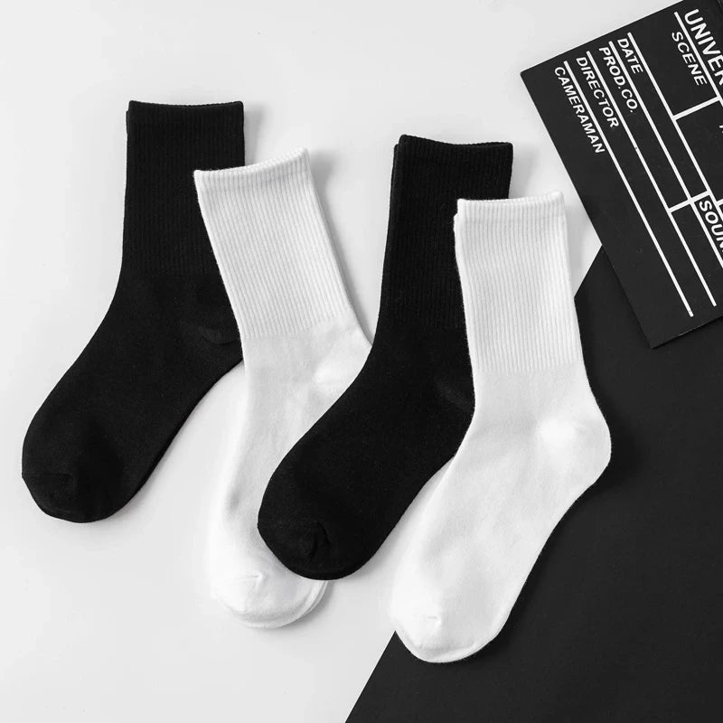 6 Pairs Middle Tube Socks For Men And Women Solid Colour In White and