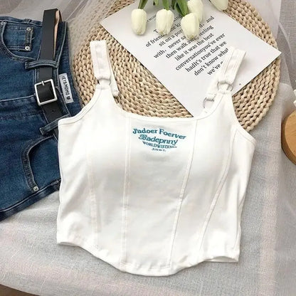 Women Sexy Crop Tops Letter Printing Crop Tops Sleeveless Vest Summer