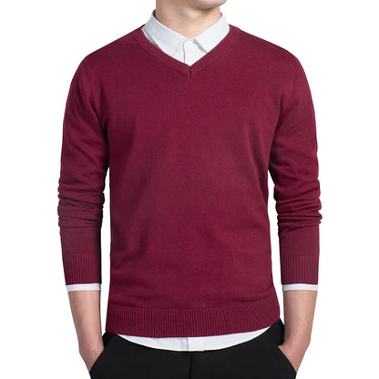 Sweater Men 2024 Autumn Casual Pullovers Men V-Neck Solid Cotton