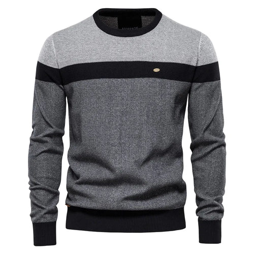 AIOPESON Spliced Cotton Sweater Men Casual O-neck High Quality