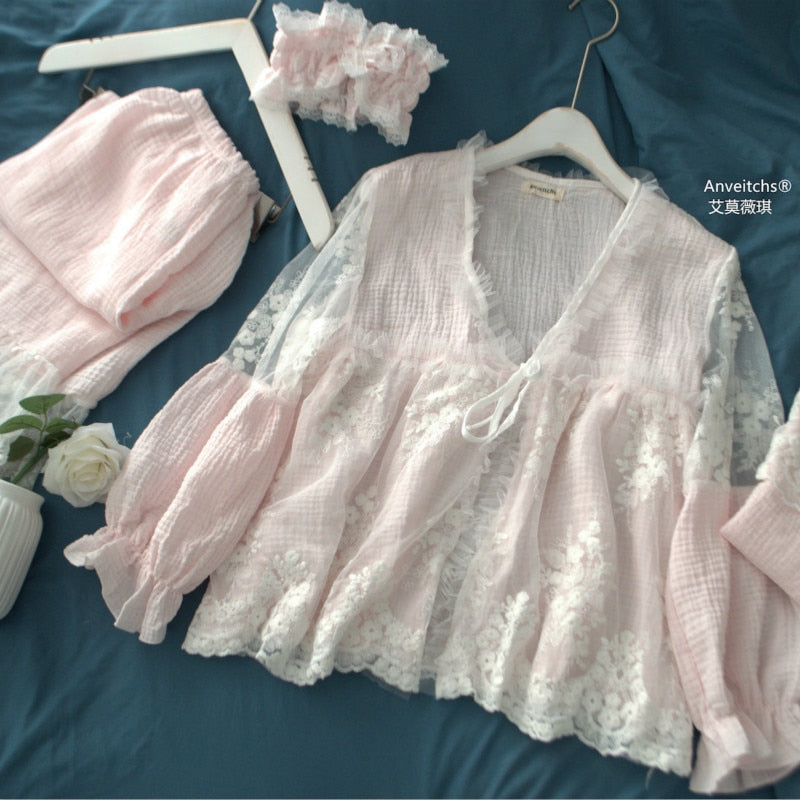 Summer 2025 Cotton Sleepwear Cute Lace palace