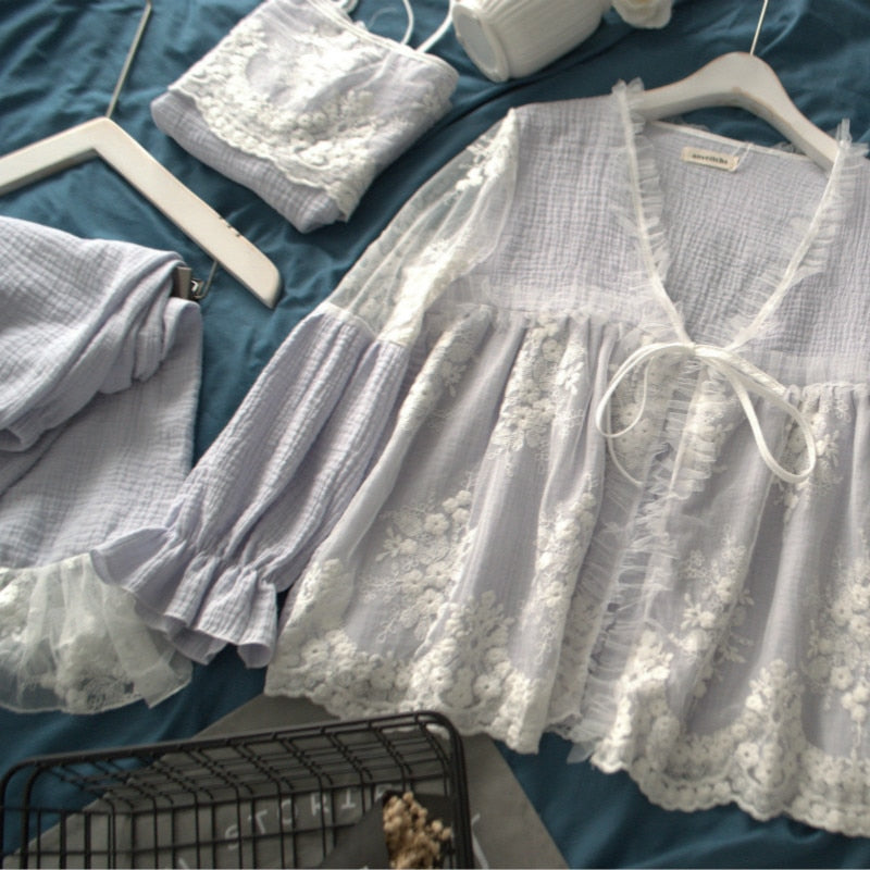 Summer 2025 Cotton Sleepwear Cute Lace palace