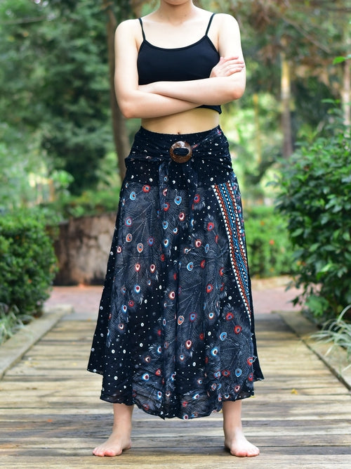 Bohotusk Black Peacock Long Skirt With Coconut Buckle (&amp; Strapless