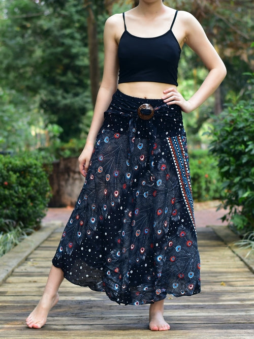 Bohotusk Black Peacock Long Skirt With Coconut Buckle (&amp; Strapless