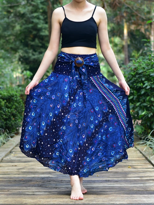 Bohotusk Blue Peacock Long Skirt With Coconut Buckle (&amp; Strapless