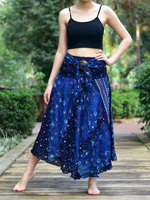 Bohotusk Blue Peacock Long Skirt With Coconut Buckle (&amp; Strapless