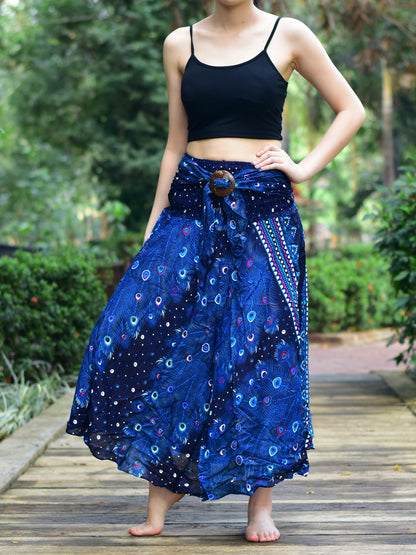 Bohotusk Blue Peacock Long Skirt With Coconut Buckle (&amp; Strapless