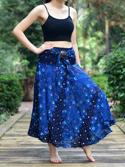 Bohotusk Blue Peacock Long Skirt With Coconut Buckle (&amp; Strapless