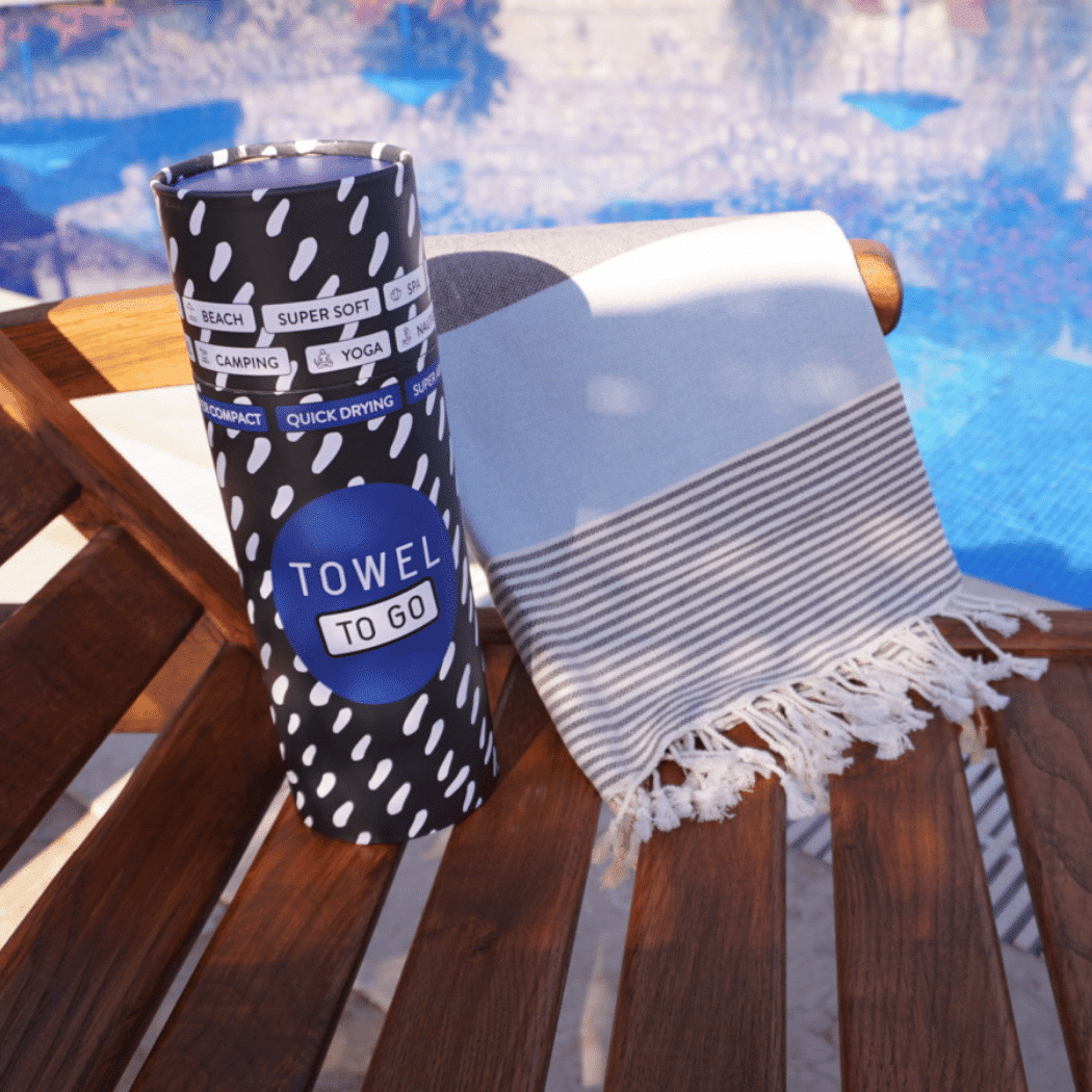 Palermo Beach Towel with Recycled Gift Box, Blue, Black