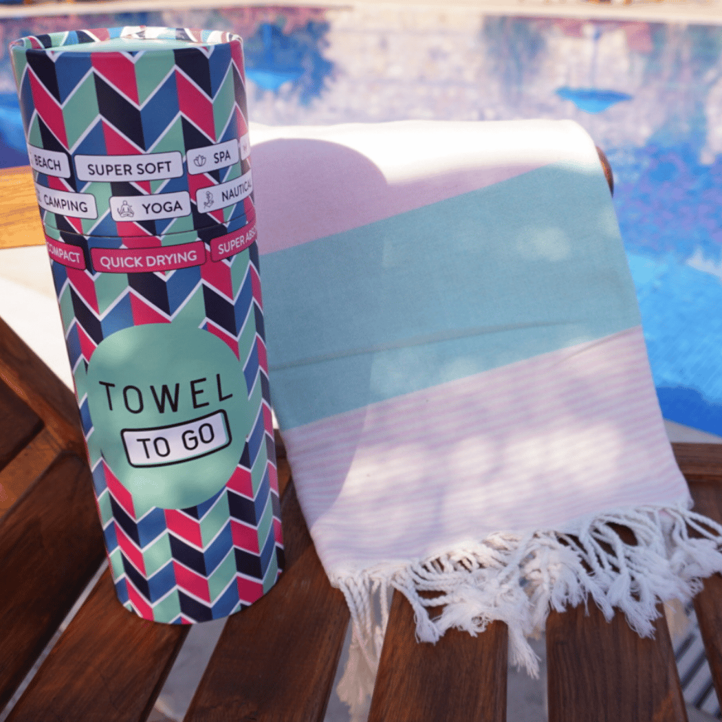 Palermo Beach Towel with Recycled Gift Box, Mint, Pink