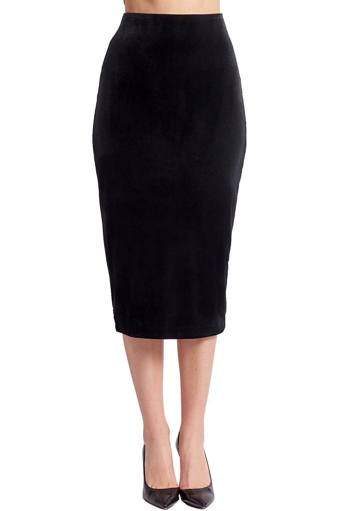 Tia Skirt - Stretch velvet pencil skirt (black)