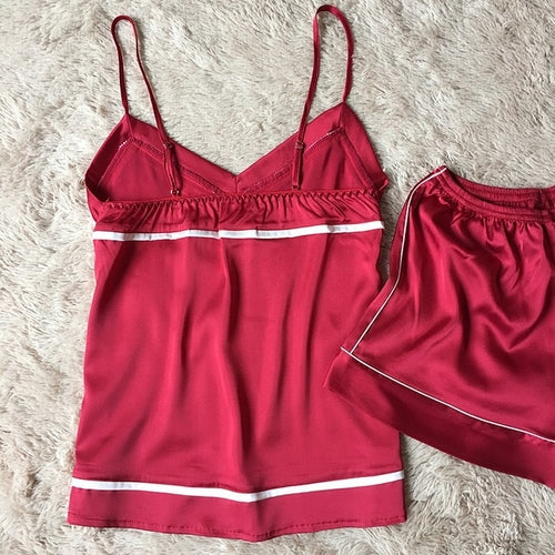 Women Pajamas Set Sexy Satin Sleepwear Sleep