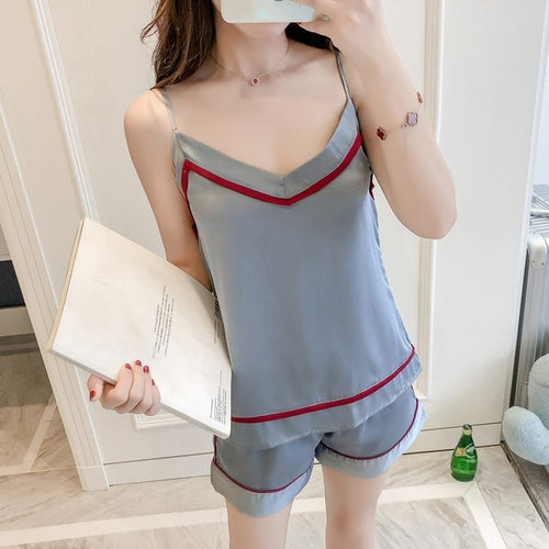 Women Pajamas Set Sexy Satin Sleepwear Sleep