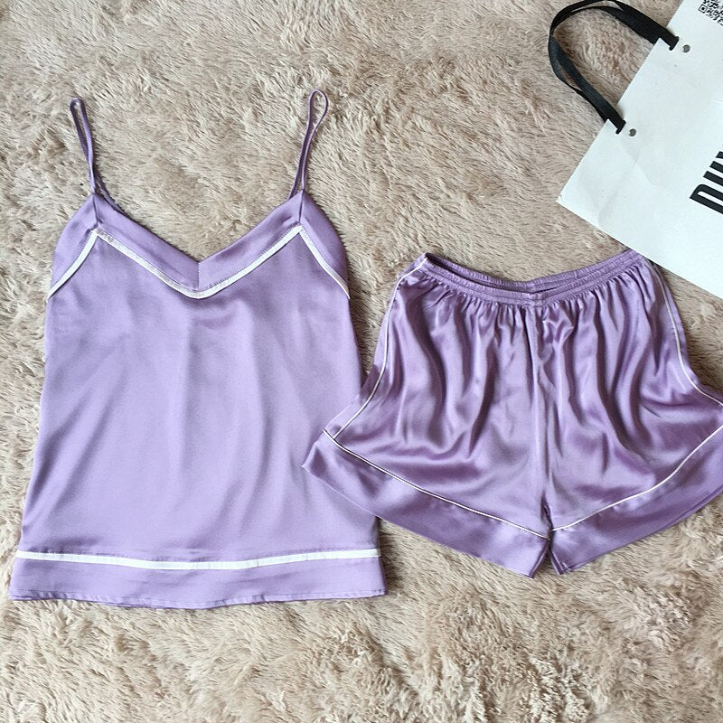 Women Pajamas Set Sexy Satin Sleepwear Sleep