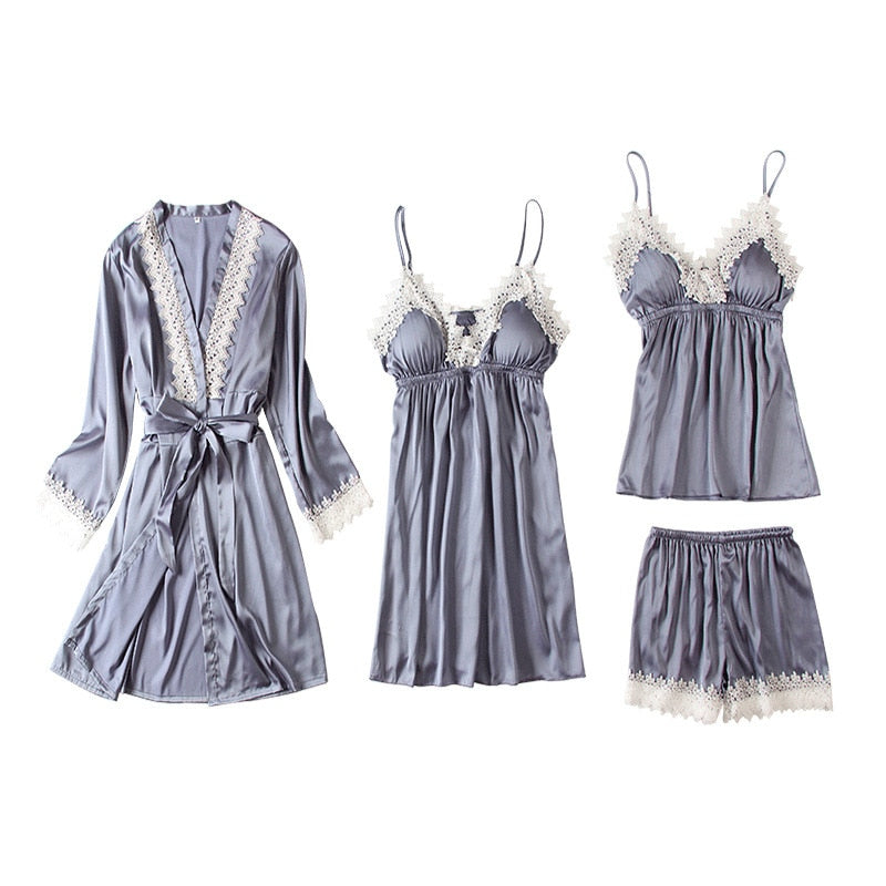 Women Pajamas Sleepwear Sets 4 Pieces Spaghetti