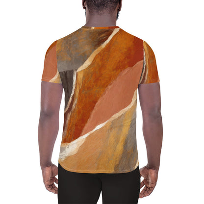 Mens Stretch Fit Athletic Sports T-shirt, Rustic Brown Stone Print