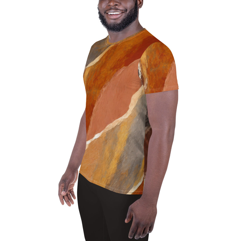 Mens Stretch Fit Athletic Sports T-shirt, Rustic Brown Stone Print