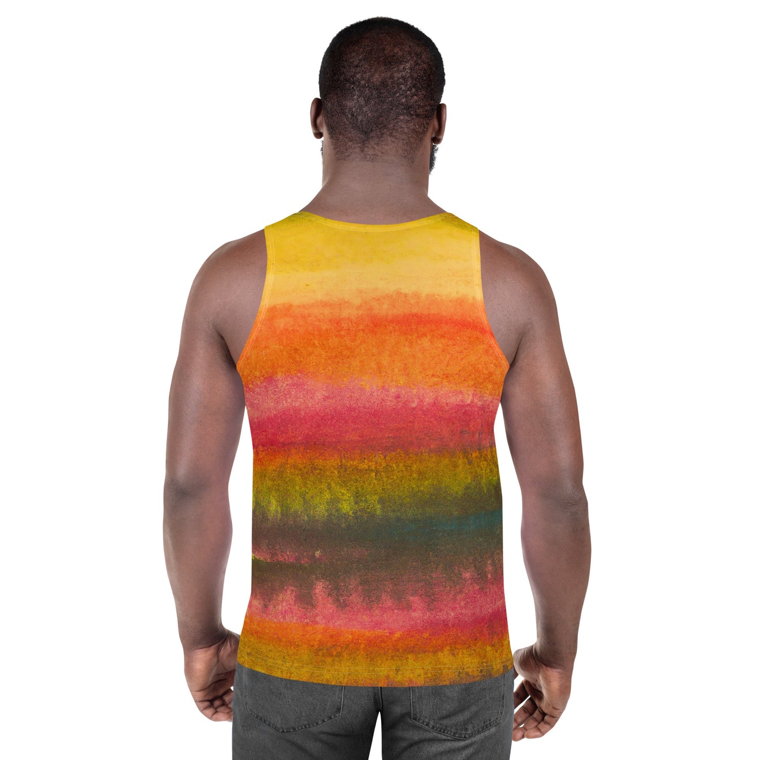 Mens Stretch Fit Tank Top, Autumn Fall Watercolor Abstract Print