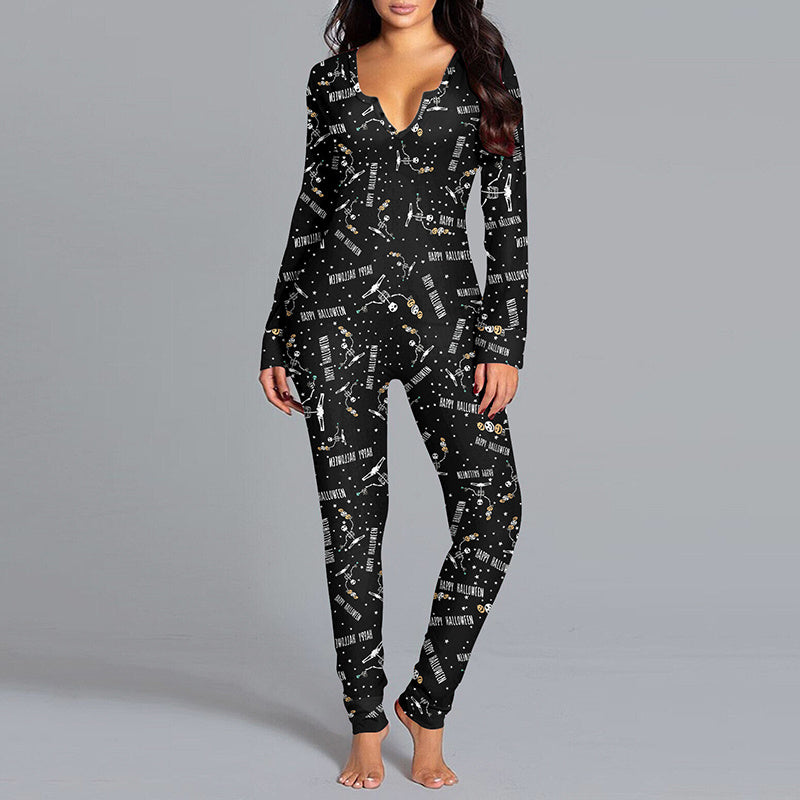 Halloween Printed Jumpsuit Long Sleeve - RADA LONDON