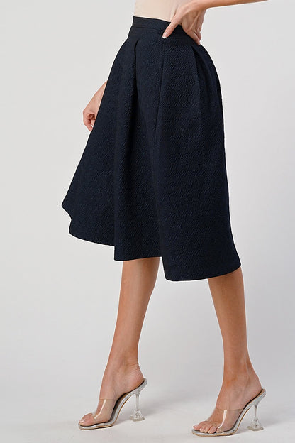 Textured A-Line Midi Skirt with Pleats