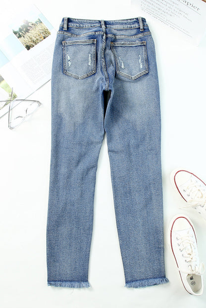 Sky Blue Ripped High Waist Boyfriend Jeans