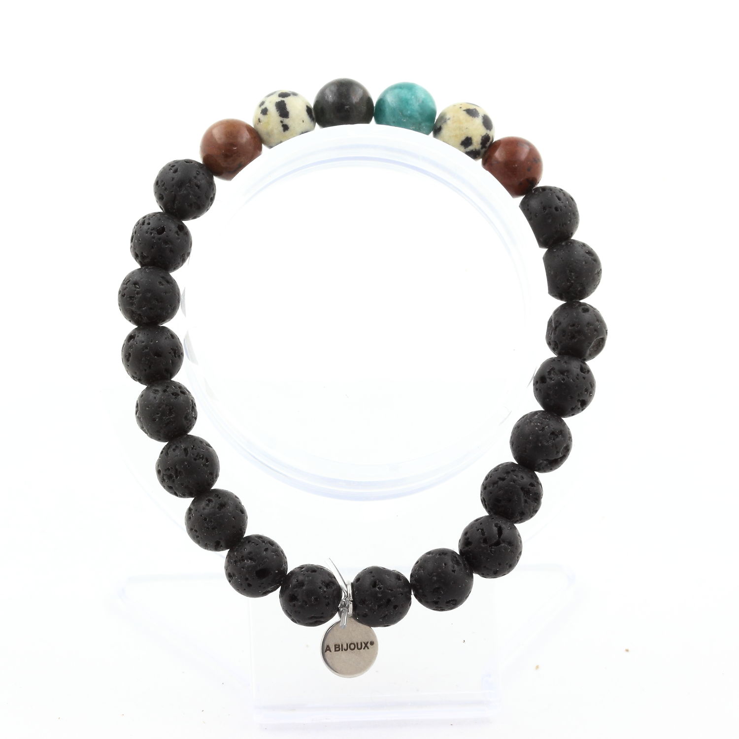 Emerald + Mahogany Obsidian + Dalmatian Jasper + Lava Bracelet 8 mm