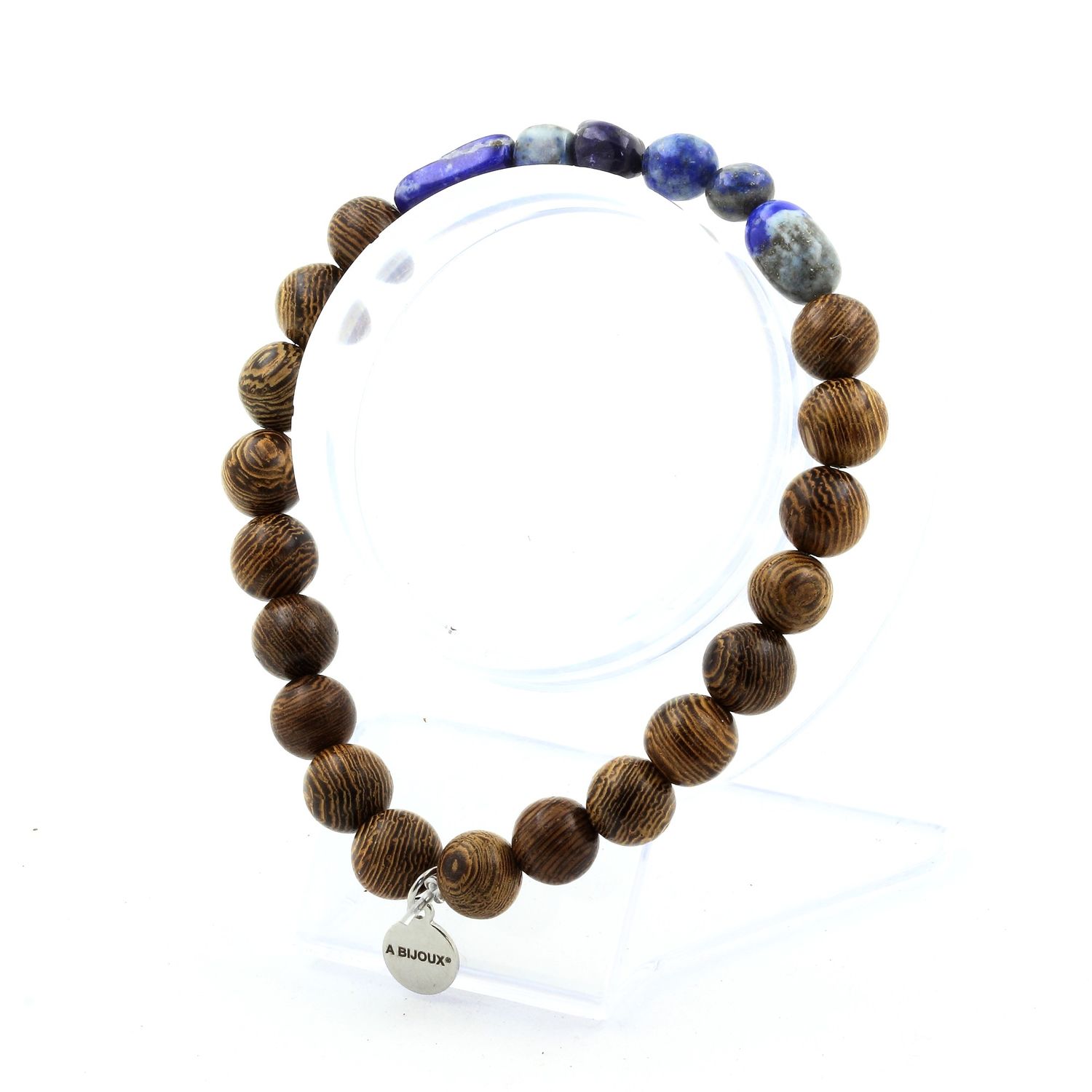 Lapis Lazuli from Pakistan + wood 8 mm beads Bracelet.