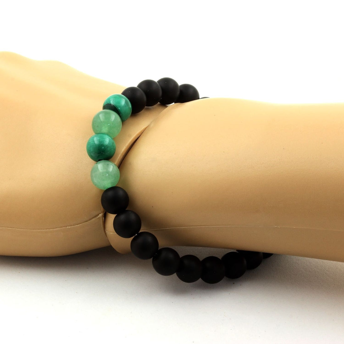 Malachite + Aventurine + Matte Black Onyx Bracelet 8 mm Beads.