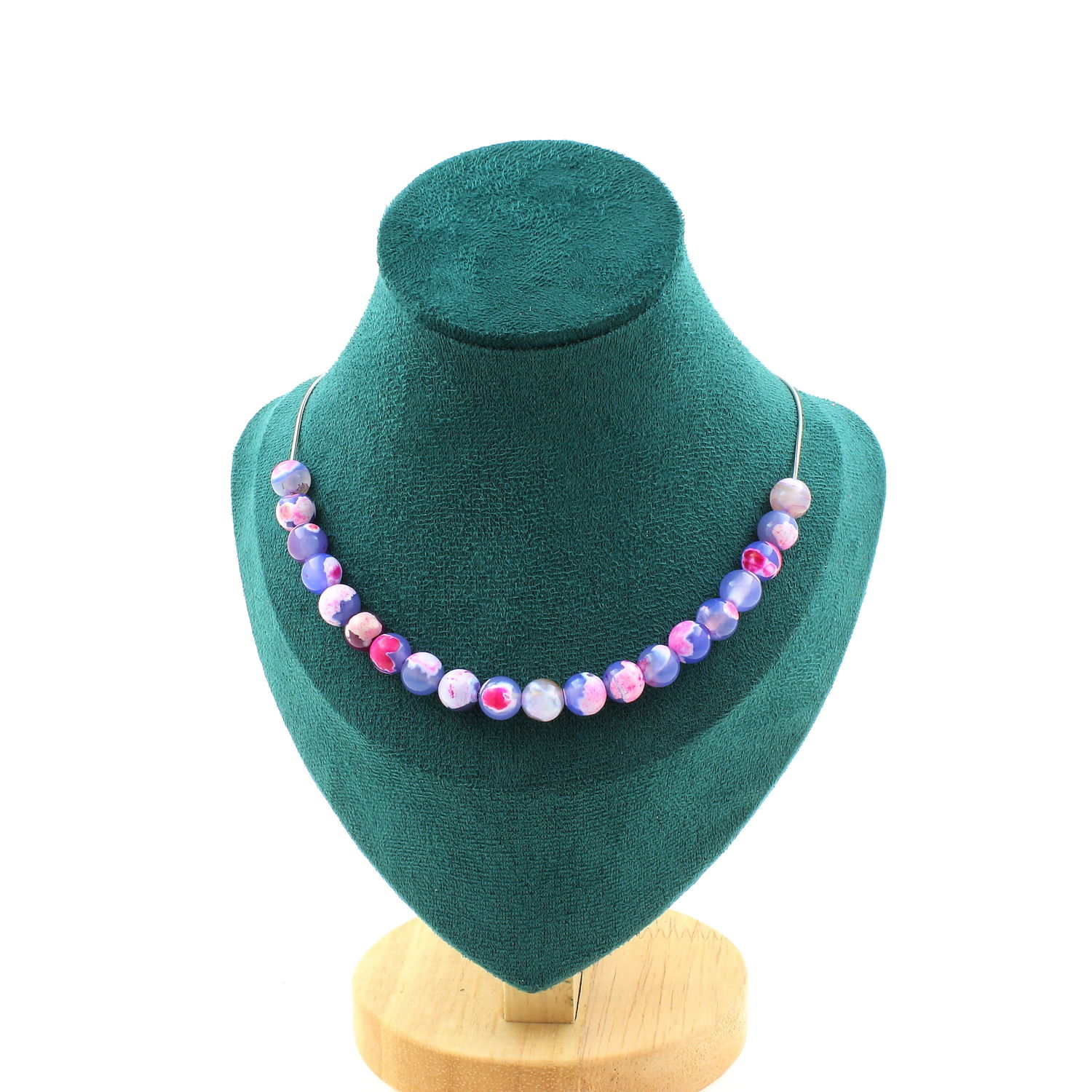 Fuchsia and blue dragon vein Agate 20 bead necklace 8 mm