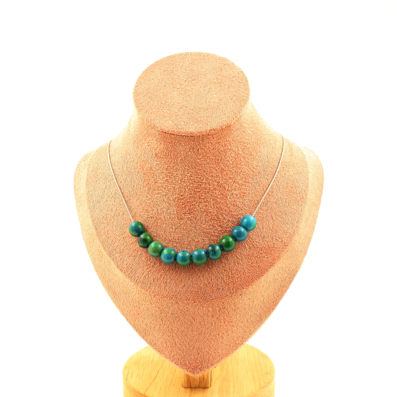 Tinted Chrysocolla 8 mm 10 beads necklace.