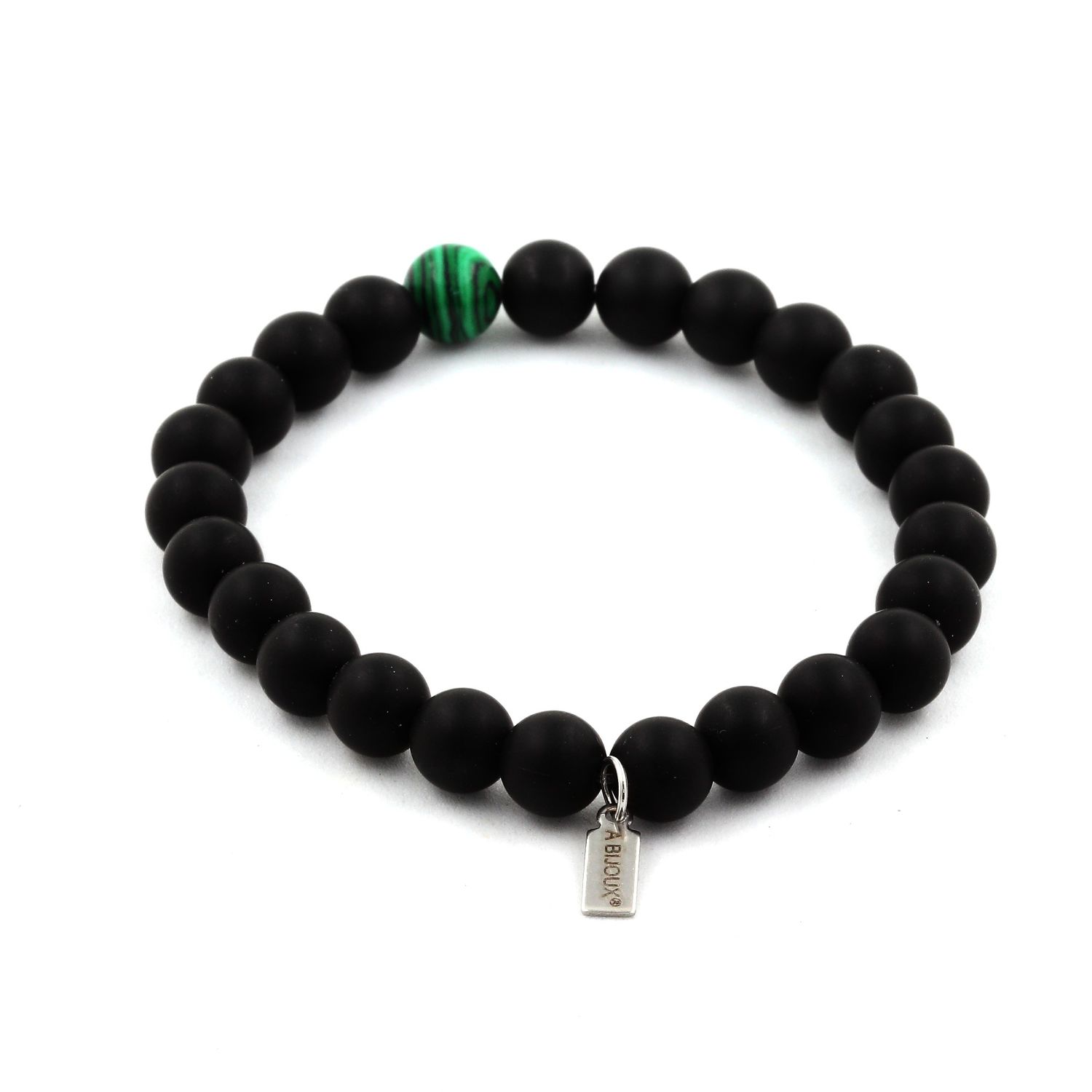 Matte Black Onyx + Malachite Bracelet 8 mm Beads.