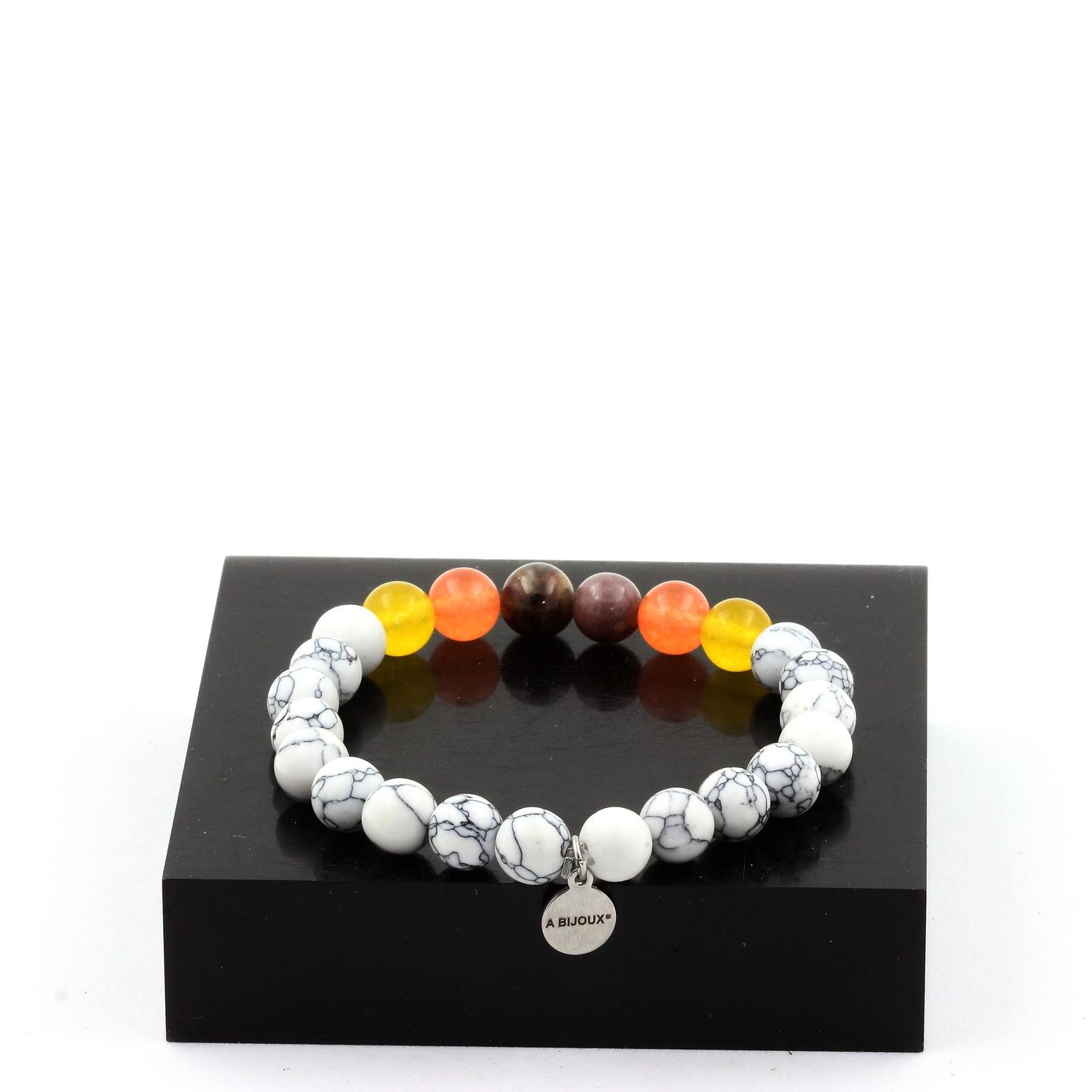 Ruby, Burma + Orange Chalcedony + Yellow Agate + Howlite Bracelet