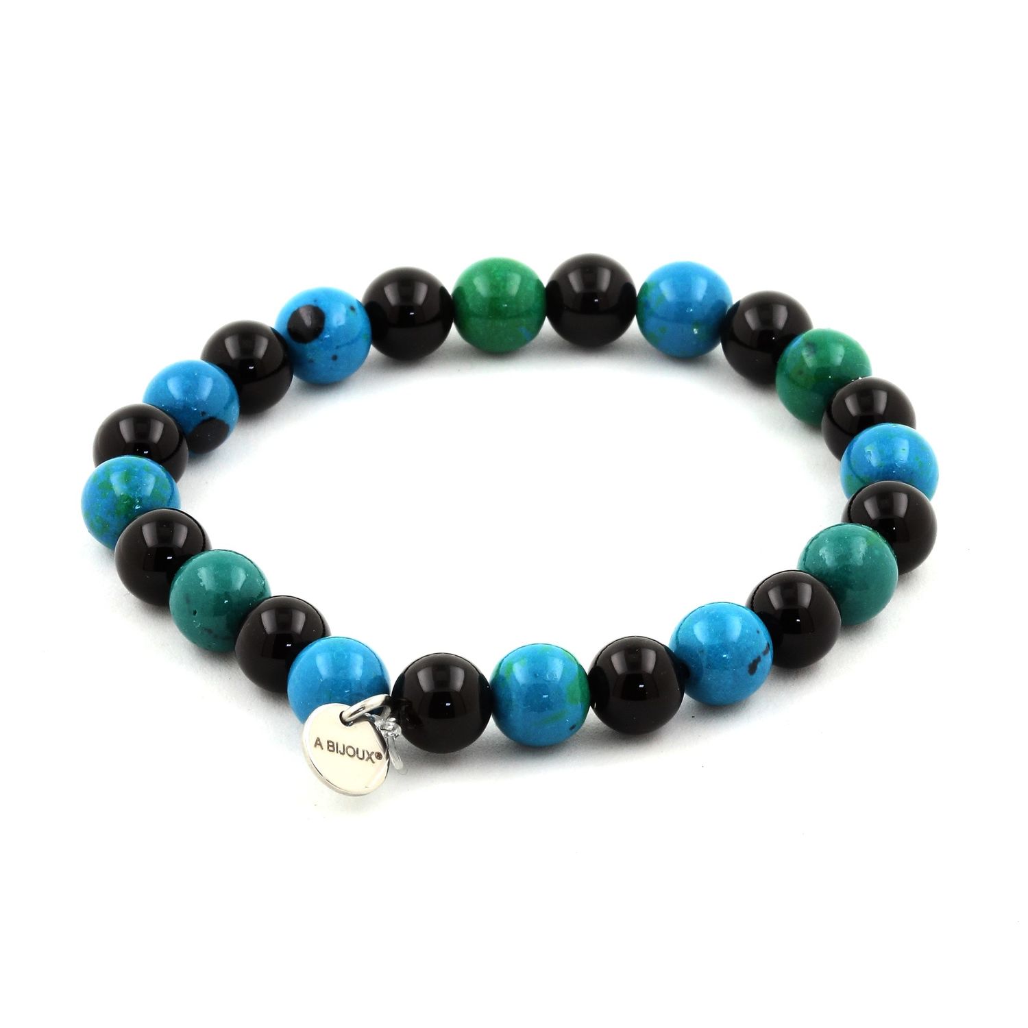 Chrysocolla + Black Agate Bracelet 8 mm Beads.