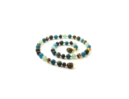 Green Baltic Amber Necklace with Apatite African Turquoise Aventurine