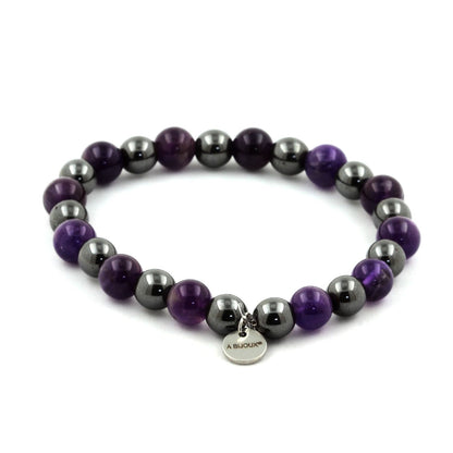 Amethyst + Hematite Bracelet 8 mm Beads.